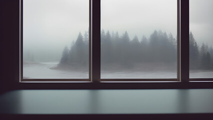 Fototapeta na wymiar Behind the rain. Glimpses of a dreary day through the window. Generative AI Art