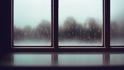 Obraz na płótnie Canvas Behind the rain. Glimpses of a dreary day through the window. Generative AI Art