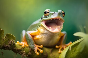 Tree frog laughing macro photography, generative ai