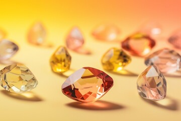  a group of different colored diamonds on a yellow and pink background with a yellow and orange background behind them and a yellow and orange background.  generative ai