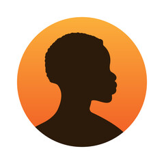 Vector illustration of black African American man young guy boy girl with short afro hairstyle silhouette	
