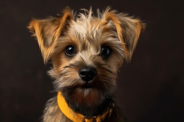 cute puppy facing the camera with a yellow beard. Generative AI