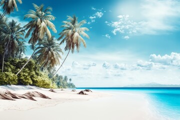 Obraz na płótnie Canvas Beautiful tropical beach banner White sand and coco palms travel tourism wide panorama background concept Amazing beach landscape. Generative ai