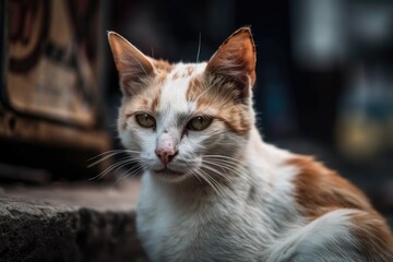 Naklejka na ściany i meble Cat without a home, abandoned kitten, street kitten. Generative AI