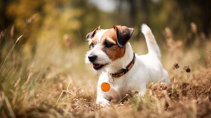 Purebred Jack Russel Terrier dog outdoors on a sunny summer day. Generative Ai