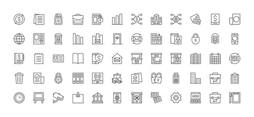 Economics & Finance and business line icons collection. Big UI icon set in a flat design. Thin outline icons pack. Vector illustration 