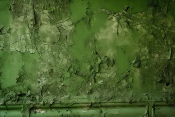  a green wall with peeling paint and a rusted metal pipe in the middle of it and a green wall with peeling paint and a rusted metal pipe in the middle of the wall.  generative ai