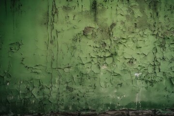 a green wall with peeling paint and a black fire hydrant in the foreground of the picture and a black fire hydrant in the foreground.  generative ai