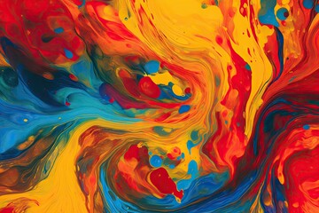 background image that consists of vibrant, contrasting colors, such as red, yellow, and blue, arranged in a fluid, swirling pattern Generative AI