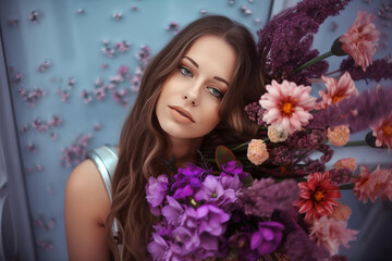 bela mulher com flores 