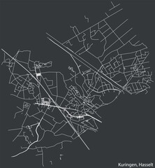 Detailed hand-drawn navigational urban street roads map of the KURINGEN MUNICIPALITY of the Belgian city of HASSELT, Belgium with vivid road lines and name tag on solid background
