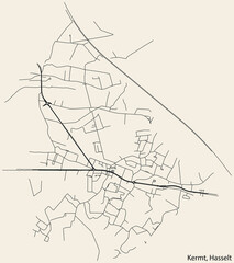 Detailed hand-drawn navigational urban street roads map of the KERMT MUNICIPALITY of the Belgian city of HASSELT, Belgium with vivid road lines and name tag on solid background