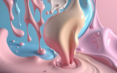 Cream, pink and light blue fluid background, Generative AI