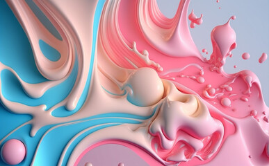 Cream, pink and light blue fluid background, Generative AI