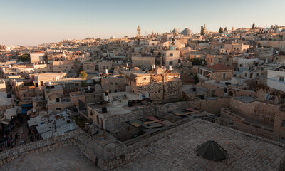 Jerusalem Old City panorama, top view, ancient town from above
