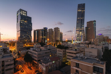 Tel Aviv evening view: modern skyscrapers and dormitory quarters