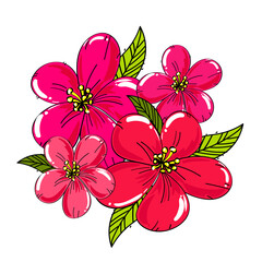 Hand-drawn flowers.Doodle style, sketch, simple botanical line, drawing with plant floral elements