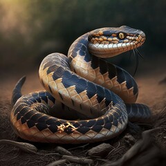 Fototapeta premium Close up of a snake on dark background created by generative AI