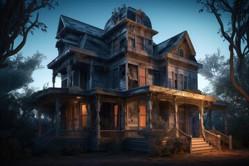 spooky haunted landscape. Generative AI.