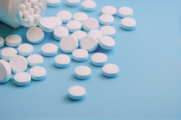 white pills placed on a blue background