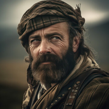 Highland Warrior: A Stunning Portrait of a 1746 Highlander. Generative AI