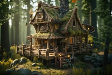 Obraz premium house in the forest. Generative AI.