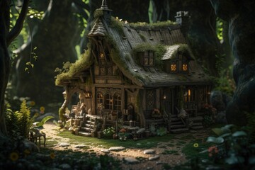 old house in the forest. Generative AI.