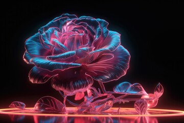 neon rose. Generative AI.