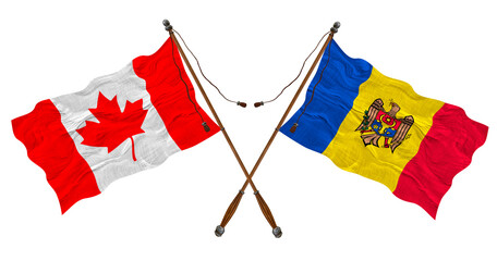 National flag  of Moldova and Canada. Background for designers