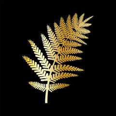 Gold fern, Black background. Vector illustration.