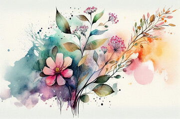 A watercolor painting of flowers. Background with watercolor flowers for design. Generative AI