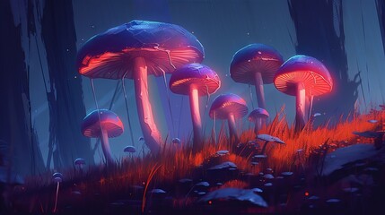 red and white mushrooms neon