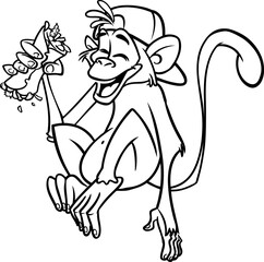 Fototapeta na wymiar Cartoon funny monkey chimpanzee outlined. Vector illustration of happy monkey character for coloring book. Black and white contours animal