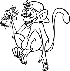 Fototapeta na wymiar Cartoon funny monkey chimpanzee outlined. Vector illustration of happy monkey character for coloring book. Black and white contours animal