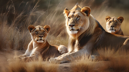 Lion Family in Savanna