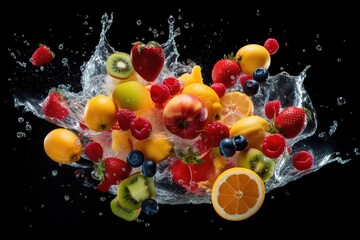 fruit in water splash. Generative AI