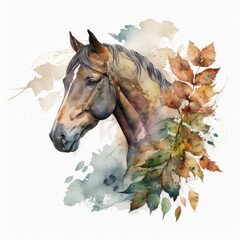 watercolor Horse portrait painting, generative ai