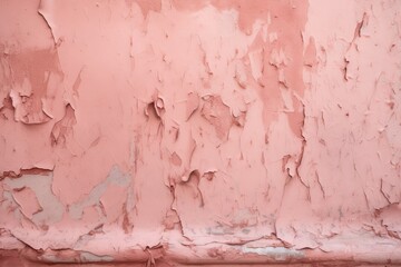  a pink wall with peeling paint on it and a window sill in front of the wall with a red fire hydrant in front of it.  generative ai