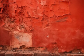  a red wall with peeling paint and a fire hydrant in the foreground of the picture and a brick wall with peeling paint and a fire hydrant in the foreground.  generative ai