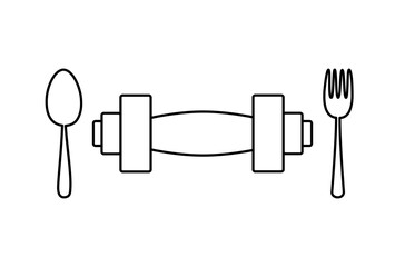 Dumbbell and spoon fork, Eat and exercise to be strong