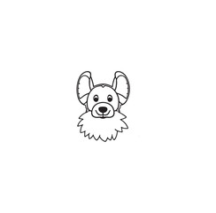 Head of cartoon puppy vector line art for coloring page.