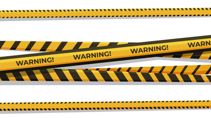 Vector illustration of bright ribbons for fencing. Black and yellow warning, police tape, attention, sign line. Banner on white background.
