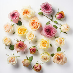 bouquet of pink and yellow roses isolated on white background