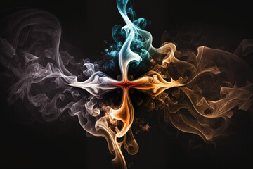 Cross Fumes Smoke Black Background. Generative AI