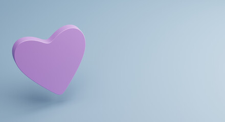 Red heart on yellow background. Copy space. 3D rendering.