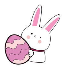 Obraz premium Happy Easter element set of funny rabbit animals, eggs and floral decoration in cute cartoon style. Flat hand drawn icon