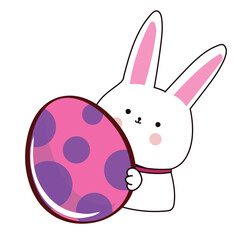 Happy Easter element set of funny rabbit animals, eggs and floral decoration in cute cartoon style. Flat hand drawn icon