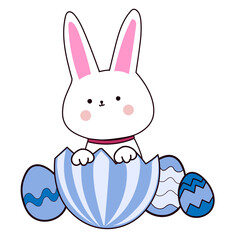 Obraz premium Happy Easter element set of funny rabbit animals, eggs and floral decoration in cute cartoon style. Flat hand drawn icon