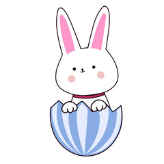 Happy Easter element set of funny rabbit animals, eggs and floral decoration in cute cartoon style. Flat hand drawn icon