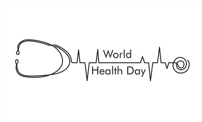 World health day. April,7. One line continuous drawing design of stethoscope and heart.